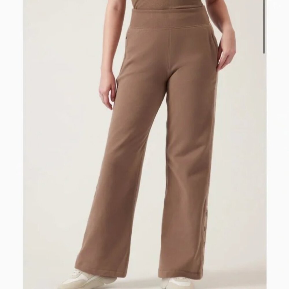 Athleta Retroplush Velvet Straight Leg Lounge Pants In Rustic Beige Brown, S - Picture 2 of 11